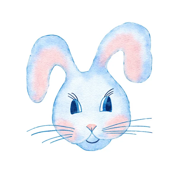 Acuarela Ilustración Dibujada Mano Lindo Conejo Azul Rosa Liebre Conejito —  Fotos de Stock