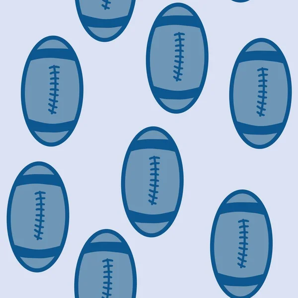 手工绘制的美国足球无缝图案 蓝色运动头盔杯奖杯手扇 游戏日妈妈面料印花 简朴简约的图形艺术 团队设备设计 — 图库照片