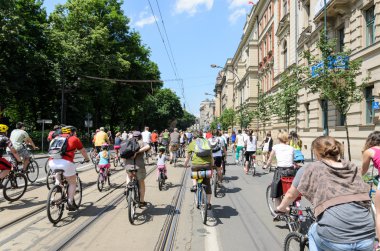Polonya, cracow - 9 Haziran 2013: cracow ile Belediye Başkanı Bisiklete binme olay