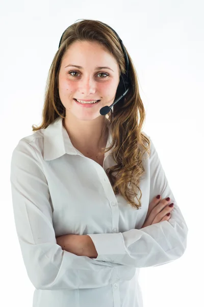 Isoliertes Porträt eines jungen Telefonanbieters — Stockfoto