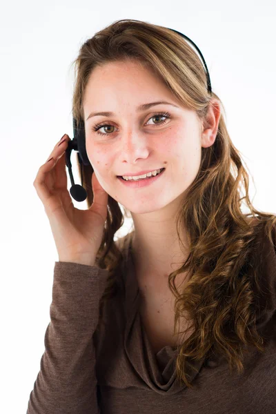 Isolated portrait of a young telephone operator — Stock Photo, Image