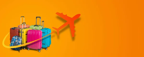 Travel Suitcases Graphics Departing Plane Orange Background — Foto Stock
