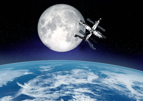Rymdstationen Nära Månen Space Mission Elementen Denna Bild Som Tillhandahålls — Stockfoto