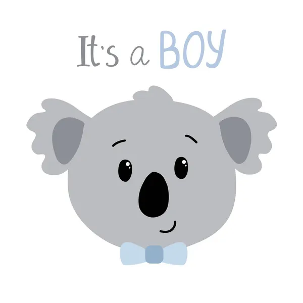 Mão Desenhada Bebê Menino Cabeça Koala Com Uma Mensagem Rapaz —  Vetores de Stock