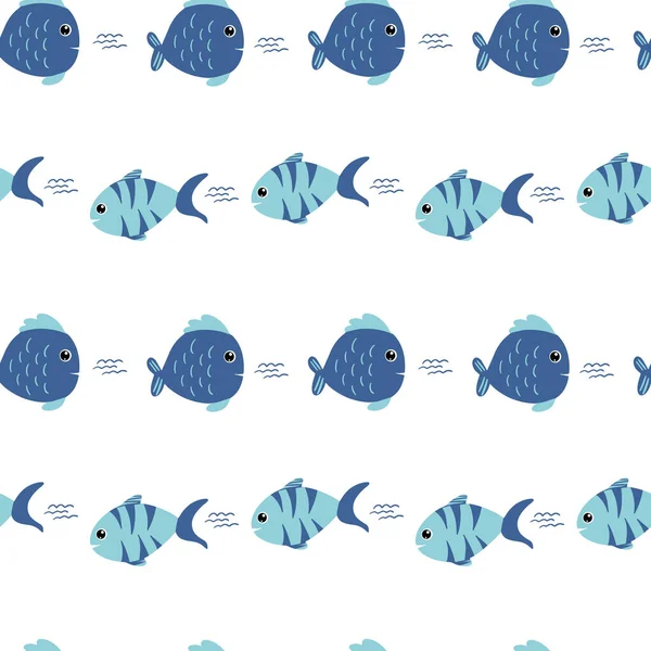 Seamless Pattern Cartoon Fishes White Background Wallpaper Wrapping Textile Perfect — Vetor de Stock