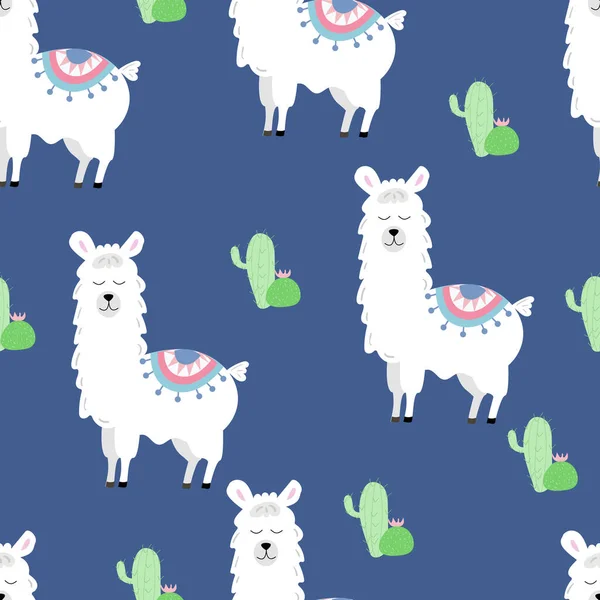 Patrón Infantil Sin Costuras Con Alpaca Dibujada Mano Sobre Fondo — Vector de stock