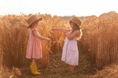 Hasır şapkalı ve pembe elbiseli iki küçük kız buğday tarlasında eğleniyor. Kız arkadaşlar birbirinin burnunu çavdar viskisiyle gıdıklıyor. Sarı lastik çizmeli abla, diğeri çamurda yalınayak.