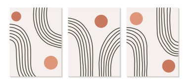 Modern çağdaş soyut yaratıcı geometrik minimalist el yapımı kompozisyon seti. Vintage tarzında duvar dekoru için vektör posterleri