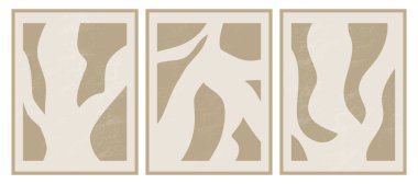 Organik soyut şekilli estetik çağdaş şablonlar ve çıplak renklerde çizgi. Minimalist orta yüzyıl biçim vektör illüstrasyonunda Pastel boho arkaplanı