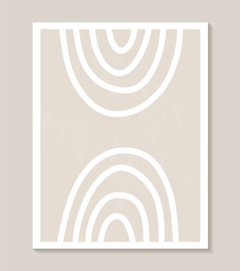 Soyut çizgi fırça darbesi çizgisi gökkuşağı çıplak renklerinde, estetik çağdaş yazdırılabilir şablonlar. Minimalist orta yüzyıl biçim vektör illüstrasyon duvarında Pastel boho arkaplanı