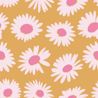 Soyut, zarif papatya çayı şekilli, estetik, basılabilir, dikişsiz desen. Minimalist orta yüzyıl biçim vektör illüstrasyon duvarında renkli boho arkaplanı