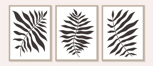 Zestaw Plakatów Sztuki Współczesnej Stylu Botanicznym Tropical Foliage Line Art — Wektor stockowy