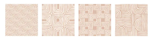 Set Von Zeitgenössischen Ästhetischen Druckbaren Nahtlosen Muster Mit Abstrakten Linien — Stockvektor