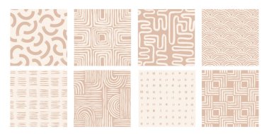 Estetik Çağdaş yazdırılabilir dikişsiz deseni soyut çizgi fırça darbesi şekilleri ve çıplak renkte çizgi ile ayarla. Minimalist orta yüzyıl biçim vektör illüstrasyon duvarında Pastel boho arkaplanı