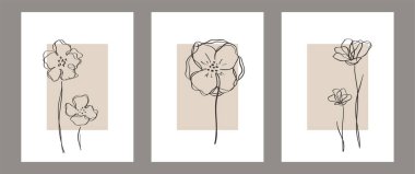 Botanik çağdaş duvar resimleri seti. Soyut şekilli tropik yaprak çizimi. Baskı, kapak, duvar kağıdı, orta yüzyıl orta ve doğal duvar sanatı için Boho Soyut Bitki Sanatı tasarımı. Vektör illüstrasyonu