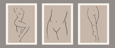 Soyut Matisse Geometrik Minimalist El Boyaması Kadın Silüeti Kompozisyonu 'nun modern seti. Modern yüzyılın ortalarında duvar dekoru için vektör posterleri