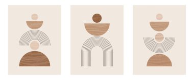 Organik doğal şekilli orta çağ modern minimalist sanat baskısı. Bej üzerine asgari geometrik siyah çizgi olan soyut çağdaş estetik arka plan. Boho duvar dekoru.