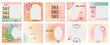 Çeşitli şekillere, çizgilere, noktalara, yıldızlara, karalama nesnelerine sahip soyut geometrik tasarımlı düzenlenebilir minimal kare pankart şablonu. El çizimi şablonlar. Sosyal medya paylaşımı için arkaplan