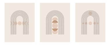 Organik doğal şekilli orta çağ modern minimalist sanat baskısı. Bej üzerine asgari geometrik siyah çizgi olan soyut çağdaş estetik arka plan. Boho duvar dekoru.