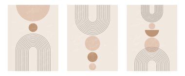 Organik doğal şekilli orta çağ modern minimalist sanat baskısı. Bej üzerine asgari geometrik siyah çizgi olan soyut çağdaş estetik arka plan. Boho duvar dekoru.