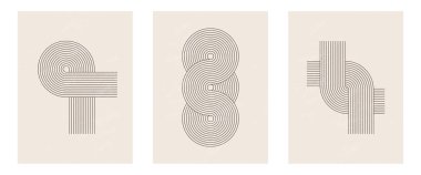 Organik doğal şekilli orta çağ modern minimalist sanat baskısı. Bej üzerine asgari geometrik siyah çizgi olan soyut çağdaş estetik arka plan. Boho duvar dekoru.