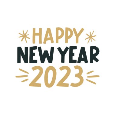 Happy New Year 2023. Merry Christmas and Happy New Year lettering. Winter holiday greeting card, xmas quotes and phrases illustration set. Typography collection for banners, postcard, greeting cards, gifts