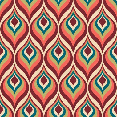 Aesthetic mid century printable seamless pattern with retro design. Decorative 50`s, 60's, 70's style Vintage modern background in minimalist mid century style for fabric, wallpaper or wrapping