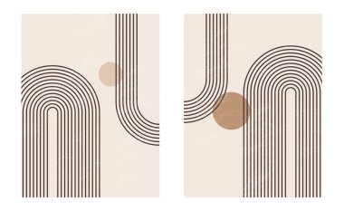 Organik doğal şekilli orta çağ modern minimalist sanat baskısı. Bej üzerine asgari geometrik siyah çizgi olan soyut çağdaş estetik arka plan. Boho duvar dekoru.