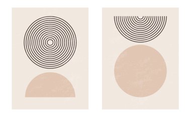 Organik doğal şekilli orta çağ modern minimalist sanat baskısı. Bej üzerine asgari geometrik siyah çizgi olan soyut çağdaş estetik arka plan. Boho duvar dekoru.