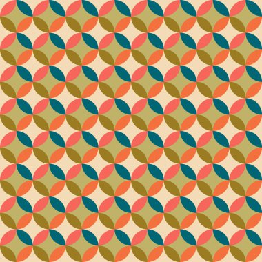 Aesthetic mid century printable seamless pattern with retro design. Decorative 50`s, 60's, 70's style Vintage modern background in minimalist mid century style for fabric, wallpaper or wrapping