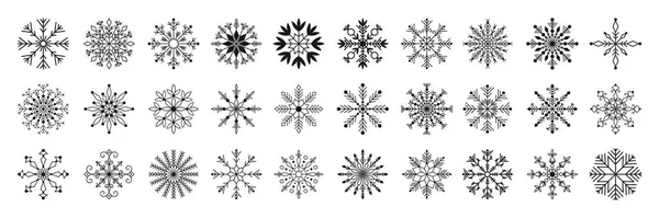 Set Dibujado Mano Copo Nieve Arte Línea Navidad Ilustración Cristal — Vector de stock