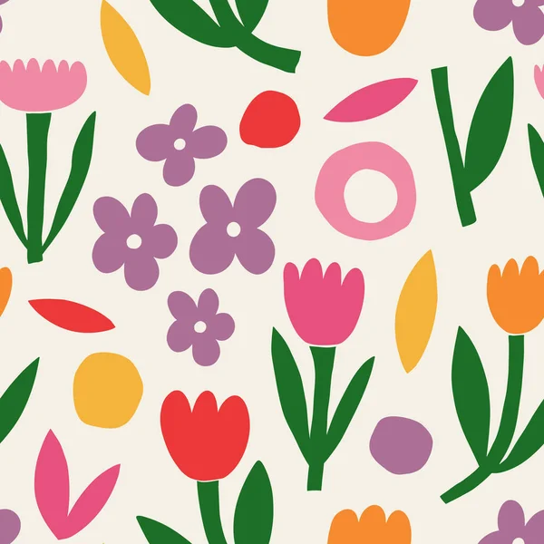 Aesthetic Contemporary Printable Seamless Pattern Retro Groovy Flowers Decorative Naive — Stok Vektör