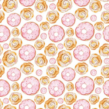 Innamon, iştah açıcı çöreklerle kusursuz bir desen oluşturuyor. Yemek elementleri, kumaş, peçete, kağıt, mutfak dekoru, fast food dekoru ve ev yemekleri üzerine baskı yapmak için suluboya ile elle çizilir.