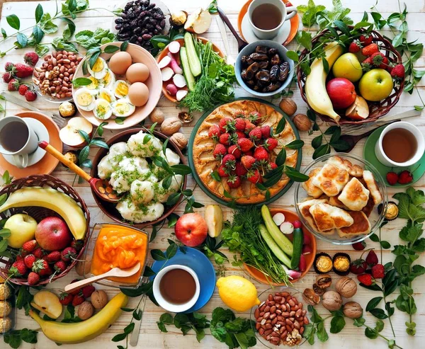 Enfoque Suave Enfoque Borroso Foto Arriba Mucha Comida Vegetariana Sana — Foto de Stock