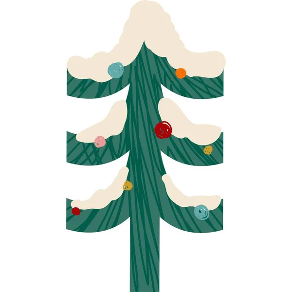 Decorated christmas tree under snow vector icon — Stock Vector