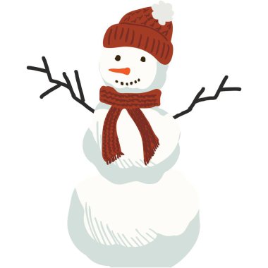 Kardan adam vektörü xmas çizgi filmi izole edilmiş kış simgesi