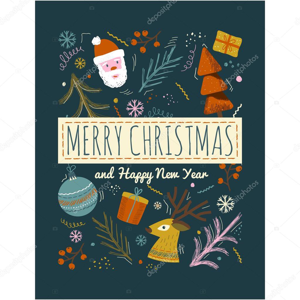 Merry Christmas and Happy New Year vector poster