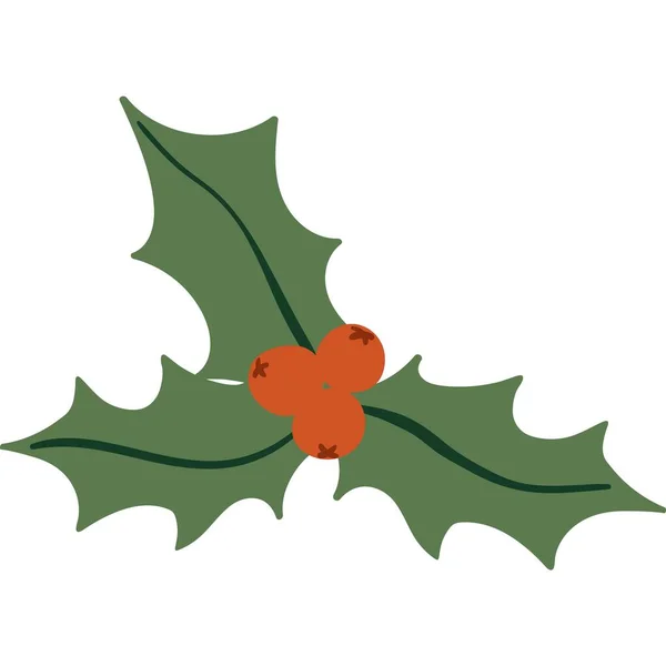 Rama de acebo de Navidad con vector icono de baya roja — Vector de stock