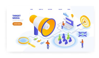Hedef medya, iniş sayfası tasarımı, web sitesi pankart vektör şablonu. Dijital reklam kampanyası.