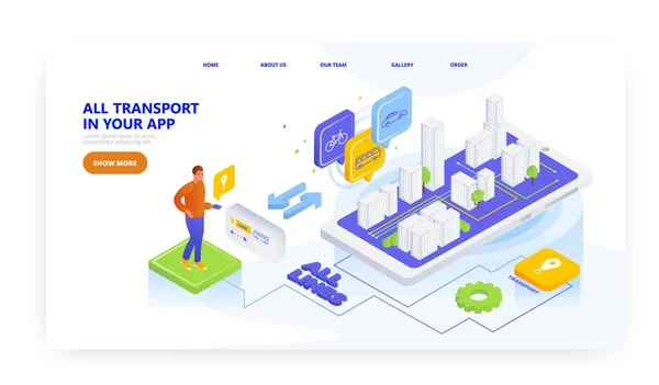 Transport App Landing Page Design Website Banner Template Flat Vector — Stock Vector