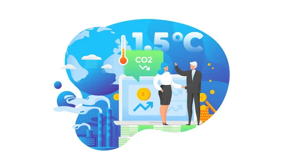 Business Commitment Reduce Carbon Emission Limit Global Warming Degree Celsius — Stock Vector