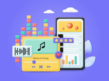 Müzik uygulaması web servis reklam vektör pankartı şablonu. Mobil multimedya uygulama çizimi. Ses ve medya oluşturma ve yayınlama için en iyi arayüz