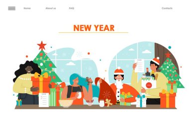 Yeni yıl ve Noel, kurumsal parti temsilciliğini kutluyor. Ofis çalışanı ve çalışan arkadaşlar kış tatilini birlikte kutluyorlar. İniş sayfası tasarımı şablonu