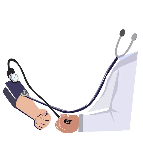Měření Krevního Pokladu Doktor Pulzometrem Kontroluje Pacienta Cartoon Vector Illustration — Stockový vektor