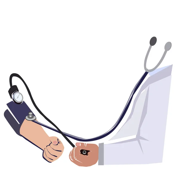 Kan Hazinesi Ölçümü. Nabız göstergesi olan doktor Theit Hastanını kontrol ediyor. Çizgi film Vektör İllüstrasyonu