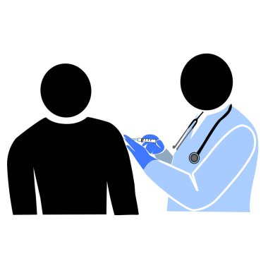 Covid-19 Aşılama. Doktor ve Hasta. Çubuk Şekil Vektörü İllüstrasyonu