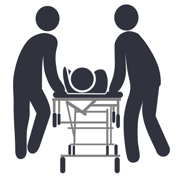 Patient On Hospital Bed at Emergency Department. Stick Figure Pictogram Icon. Vector Illustration