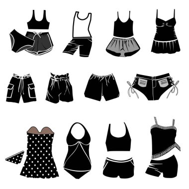 Hello Summer. Set of Elegant Woman Summer Wear. Stick Figure Pictogram Icon. Flat Design Vector Illustration