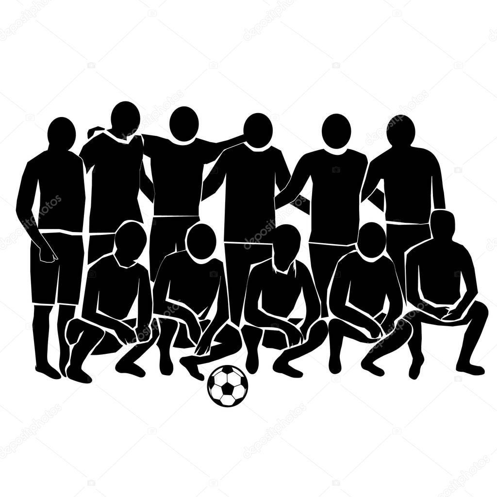 Football Team Together After Play. Stick Figure Pictogram Icon. Vector Illustration