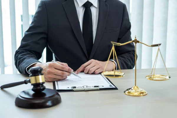 Male Lawyer Working Legal Case Document Contract Office Law Justice — Stock Photo, Image